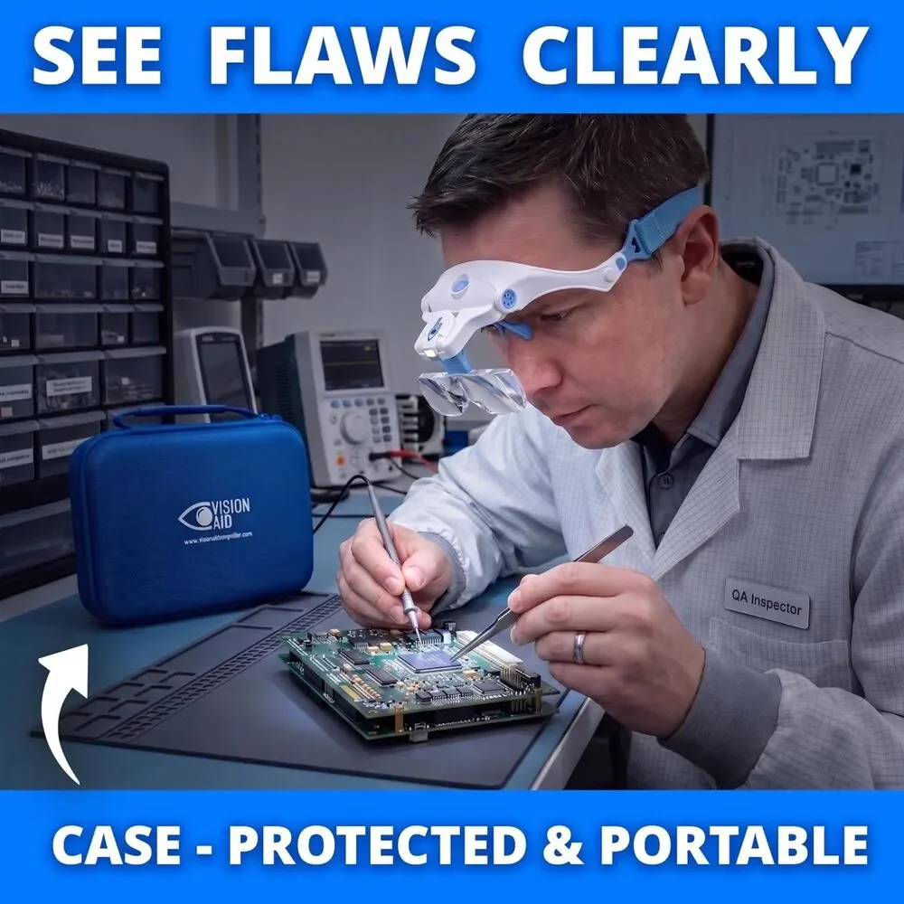 🔍 Vision Aid Magnifier Headset Battery Powered 5 Lenses Blue Case Crafting